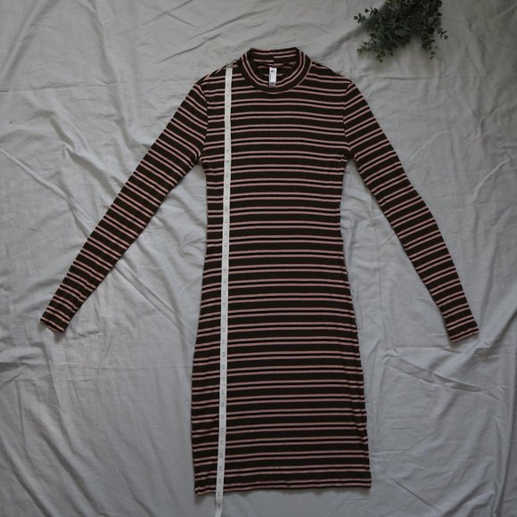 AMERICAN APPAREL Stripe 2x1 Mock Neck Rib Dress M - Picture 7 of 11